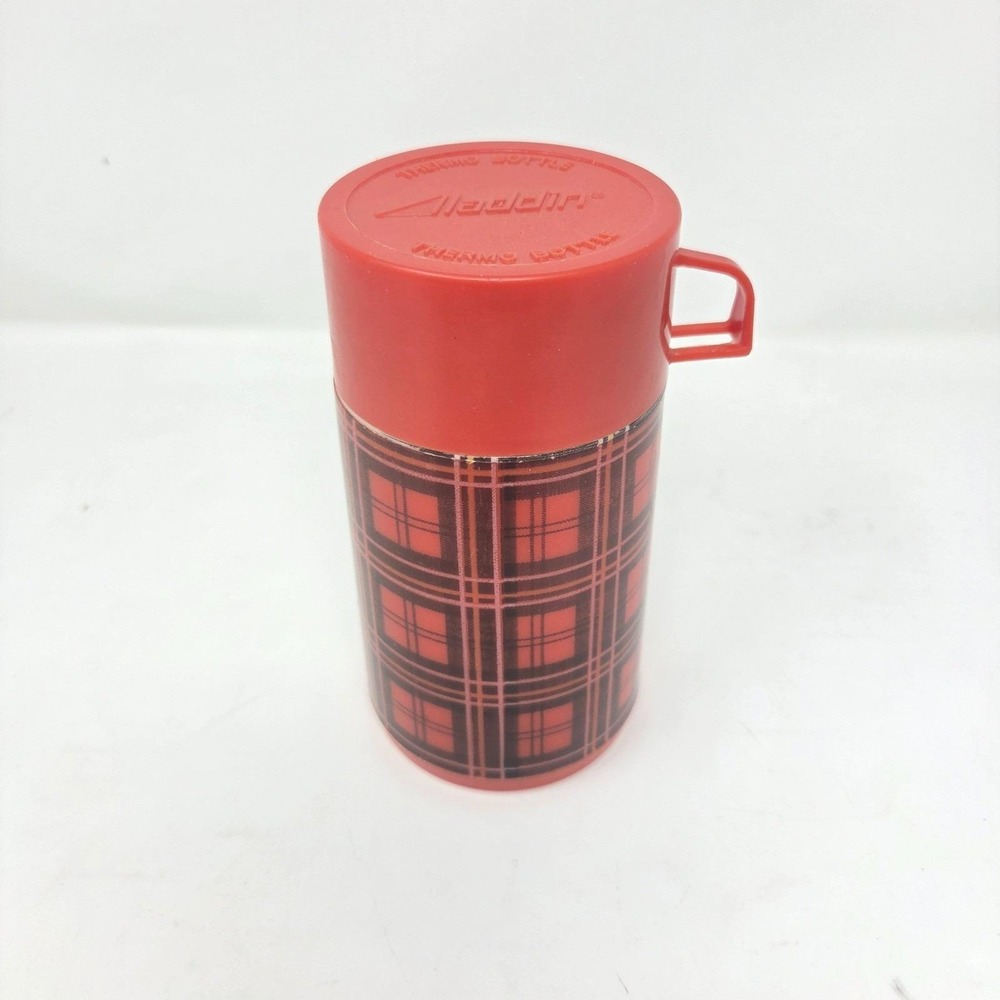 Vintage Aladdin Red Plaid Thermos 1 Pint Set No 30 Stopper No 43 Cup